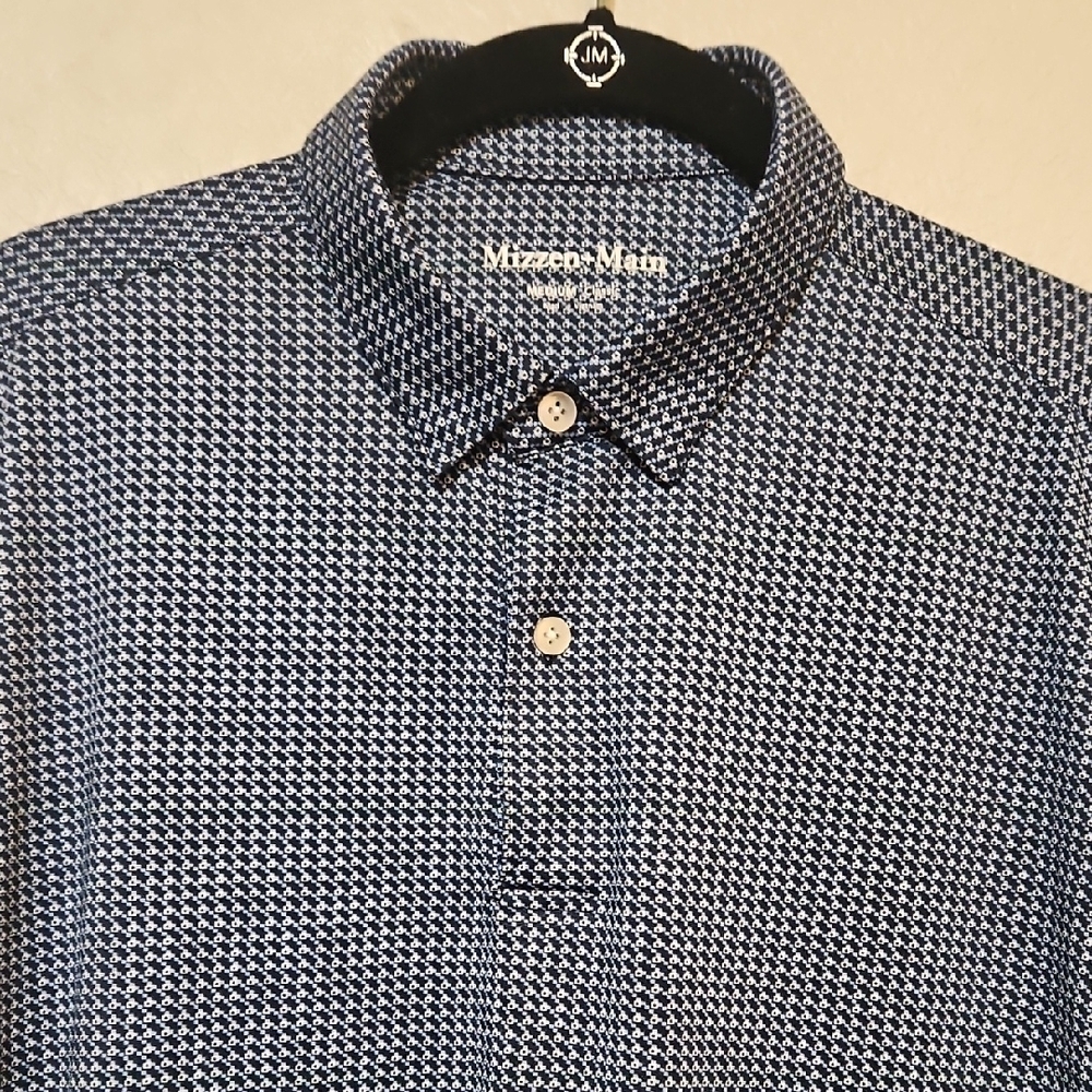 Mizzen+Main | Men's Classic Fit Navy Geometric Print Short Sleeves Polo Sz M